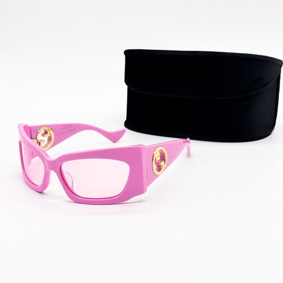 NEW GUCCI GG1412S 003 PINK SHIELD WOMEN SUNGLASSES GUCCI - Picture 1 of 12
